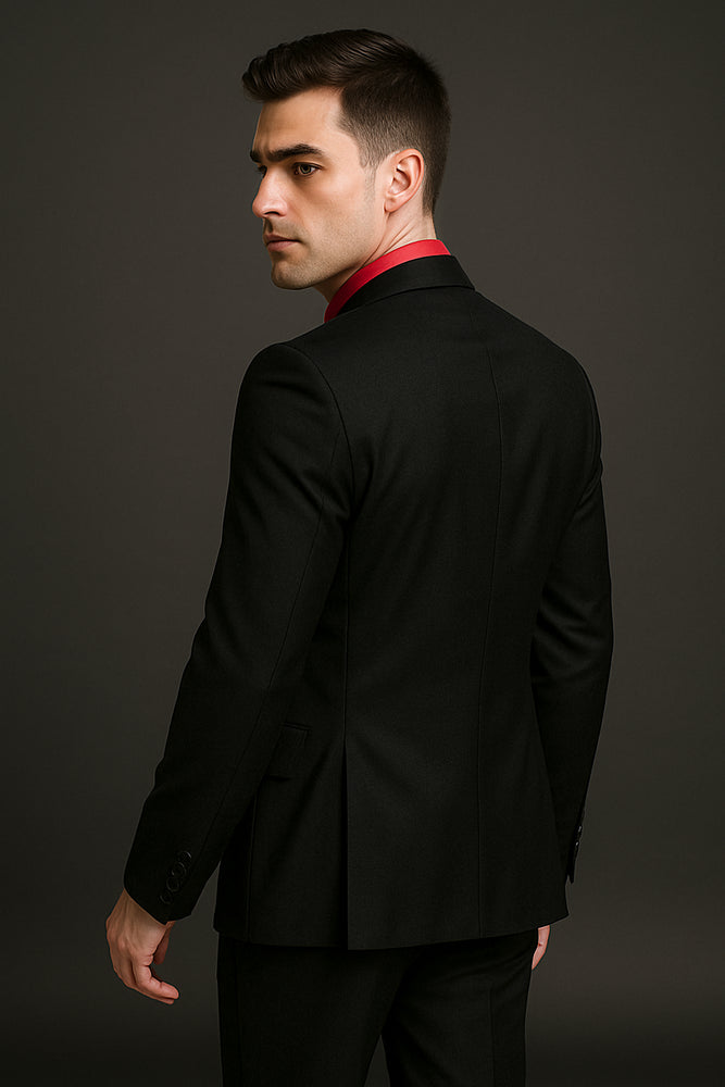 Men's Black Suit Red Shirt Black Tie Package Combo ~ Combination Deal As Seen In The Picture