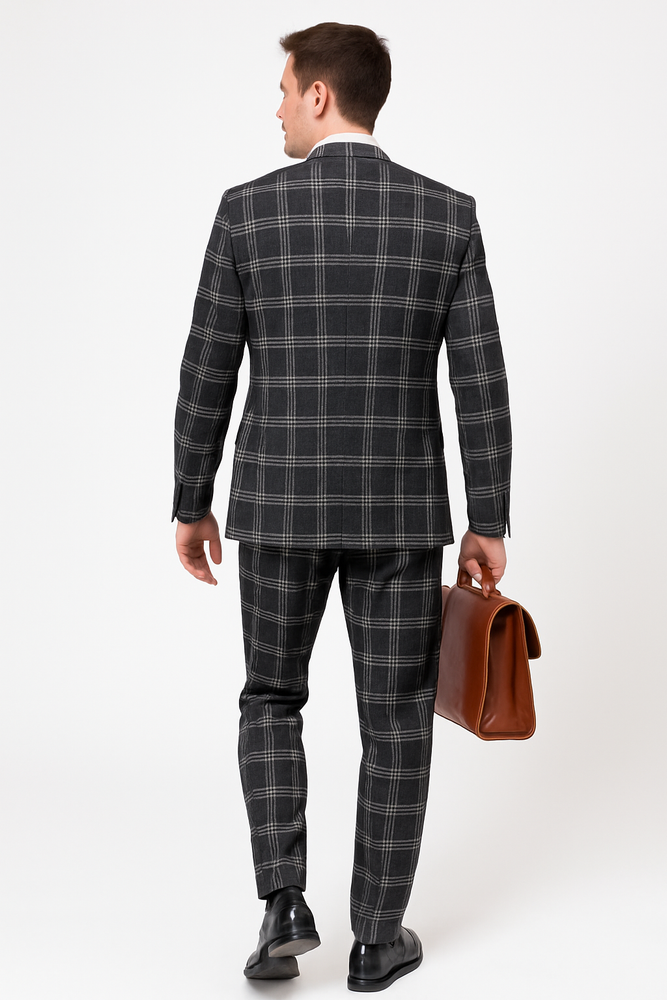 Black Windowpane Pane Suit - Mens Vested 3 Piece Suit - Gangster 1920s Style