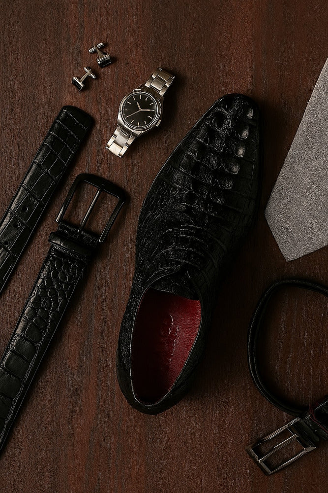 Marco Di Milano Cancun Black Caiman Crocodile Derby