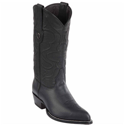 Los Altos men's genuine leather black cowboy boot with j-toe profile on a white background.