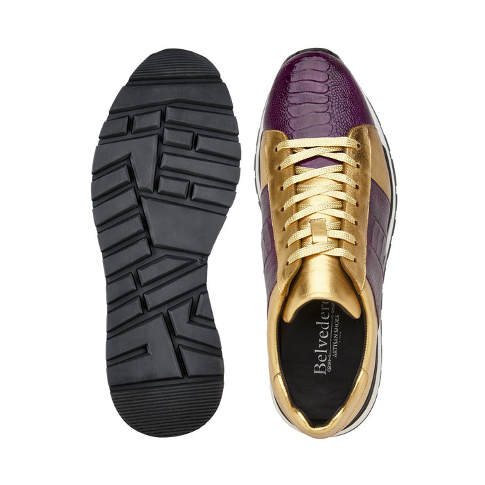 Belvedere Blake: Purple & Gold Genuine Ostrich Leather Loafers
