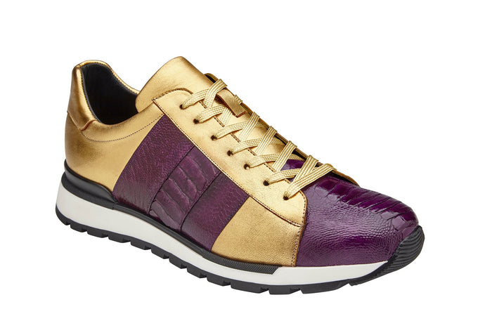 Belvedere Blake: Purple & Gold Genuine Ostrich Leather Loafers