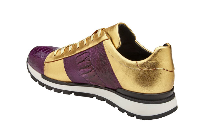 Belvedere Blake: Purple & Gold Genuine Ostrich Leather Loafers