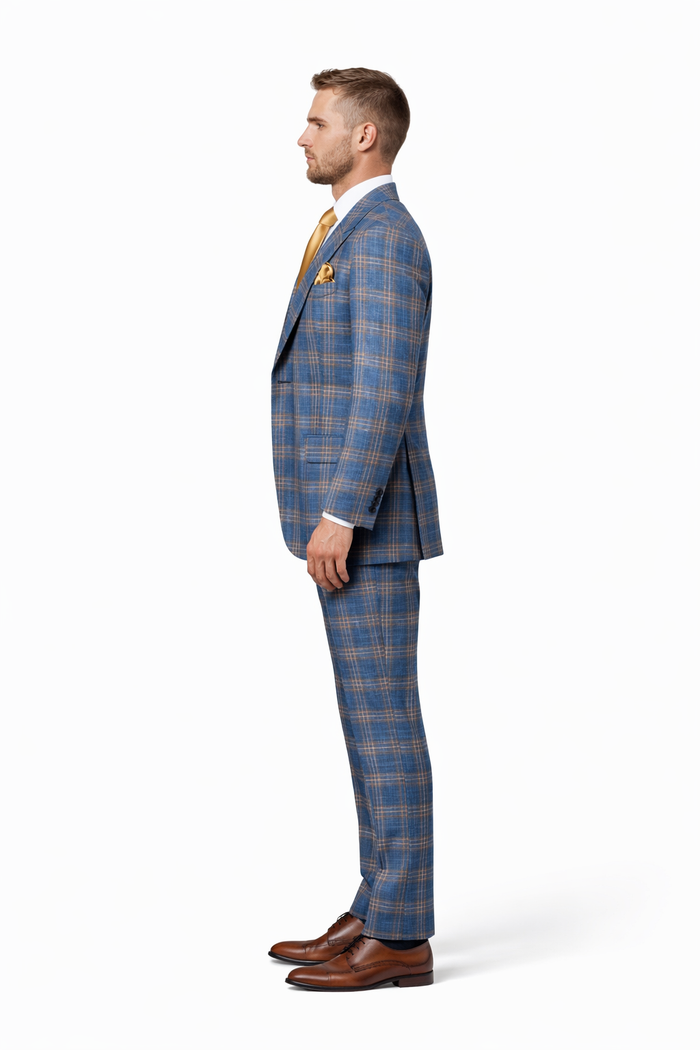 Blue Highland Check 3-Piece Champagne Accent Occasion Suit
