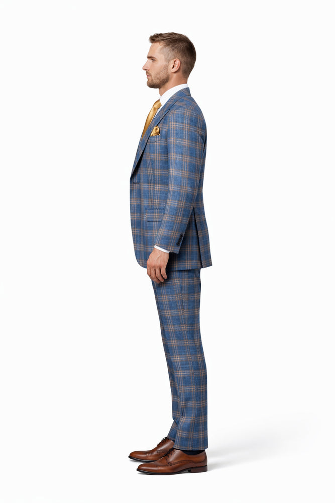 Blue Highland Check 3-Piece Champagne Accent Occasion Suit