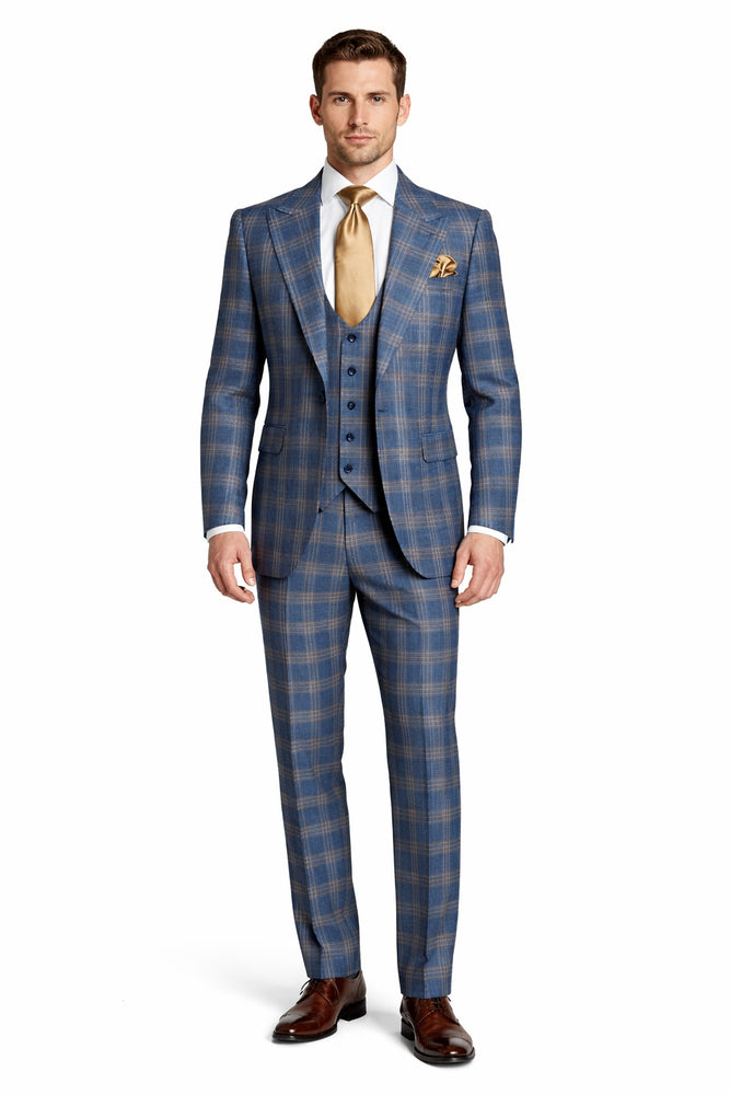 Blue Highland Check 3-Piece Champagne Accent Occasion Suit