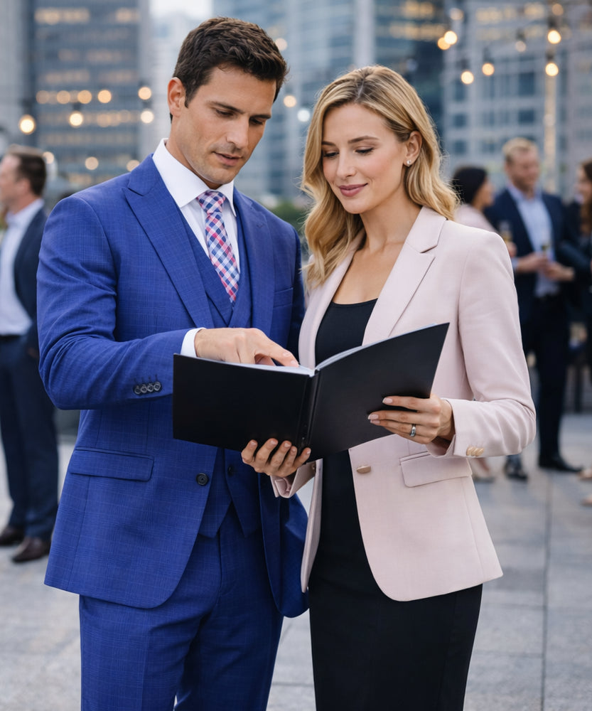Blue Plaid Suit - Vested Suit - 3 Piece Suits - Peak Lapel Suits - Windowpane Suit - 2 Button