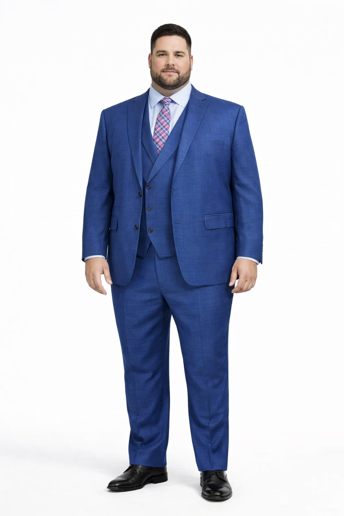 Blue Plaid Suit - Vested Suit - 3 Piece Suits - Peak Lapel Suits - Windowpane Suit - 2 Button