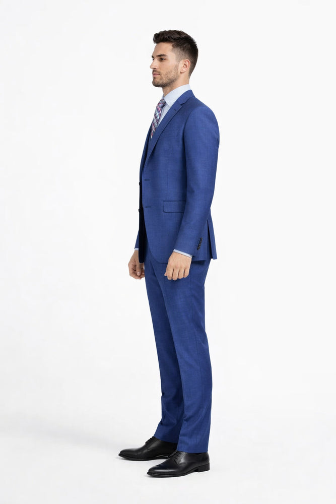 Blue Plaid Suit - Vested Suit - 3 Piece Suits - Peak Lapel Suits - Windowpane Suit - 2 Button