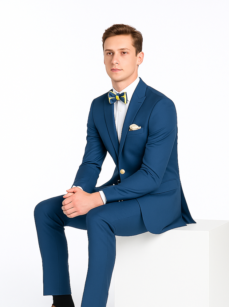 Blue Slim Fit Men’s Suit by Rossiman Rossi | Skinny Style with 1-Button Jacket – Italian Tailored Modern Formalwear