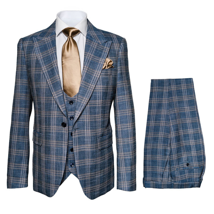 Blue Highland Check 3-Piece Champagne Accent Occasion Suit