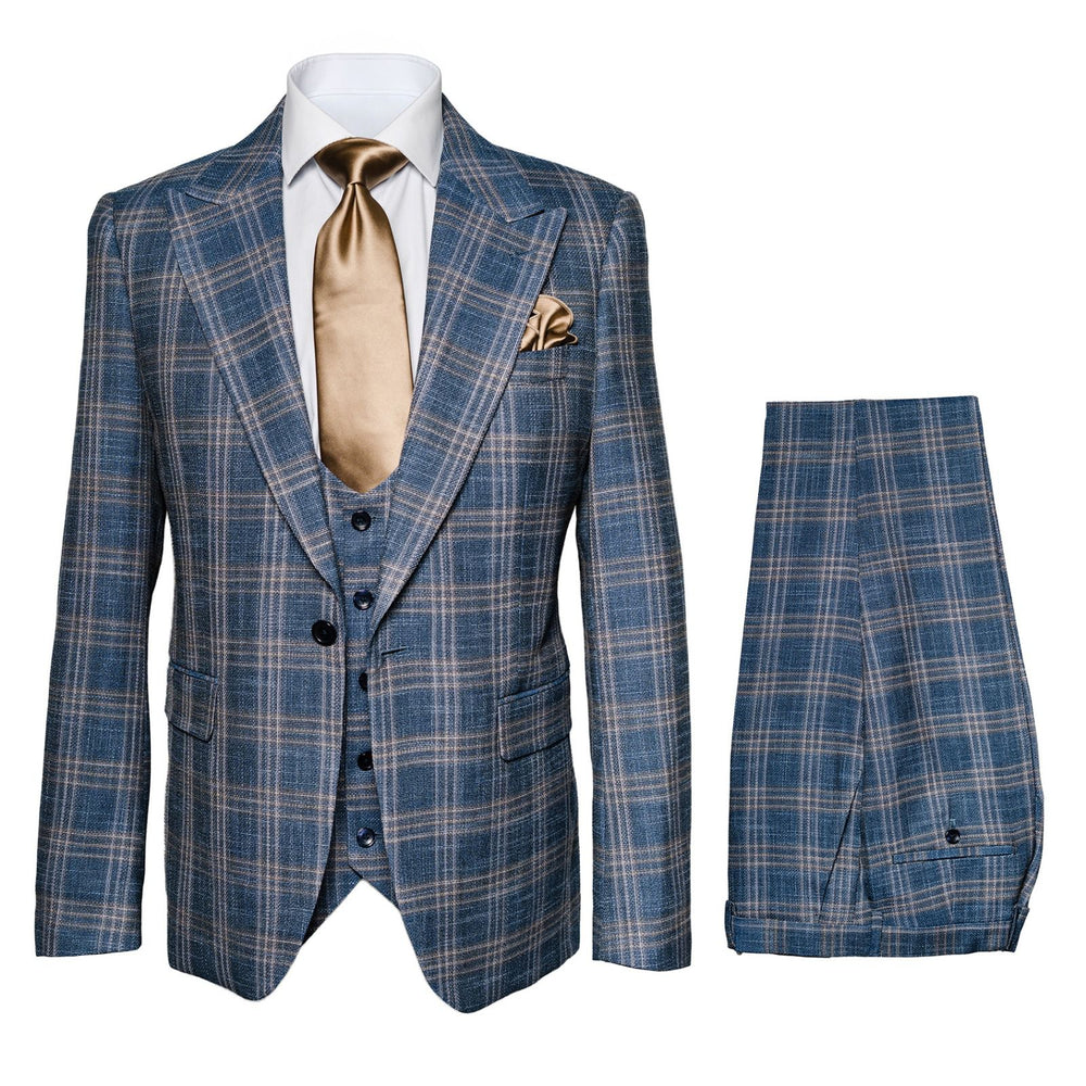 Blue Highland Check 3-Piece Champagne Accent Occasion Suit