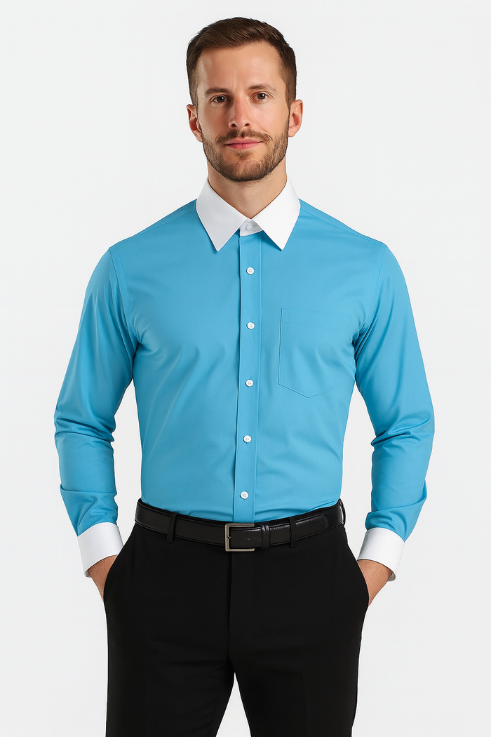 Classic Stylish Fashionable -White Collar Two Toned Contrast white collars Multi-color Men's Dress Shirt