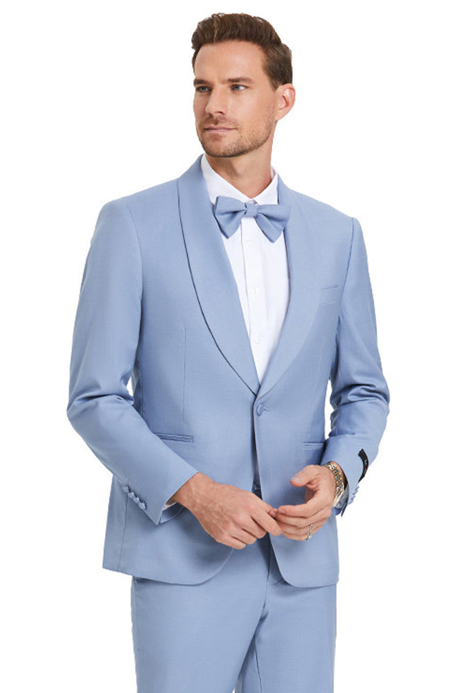 Men's Sky Blue Shawl Lapel Dinner Jacket by Tazzio Suits