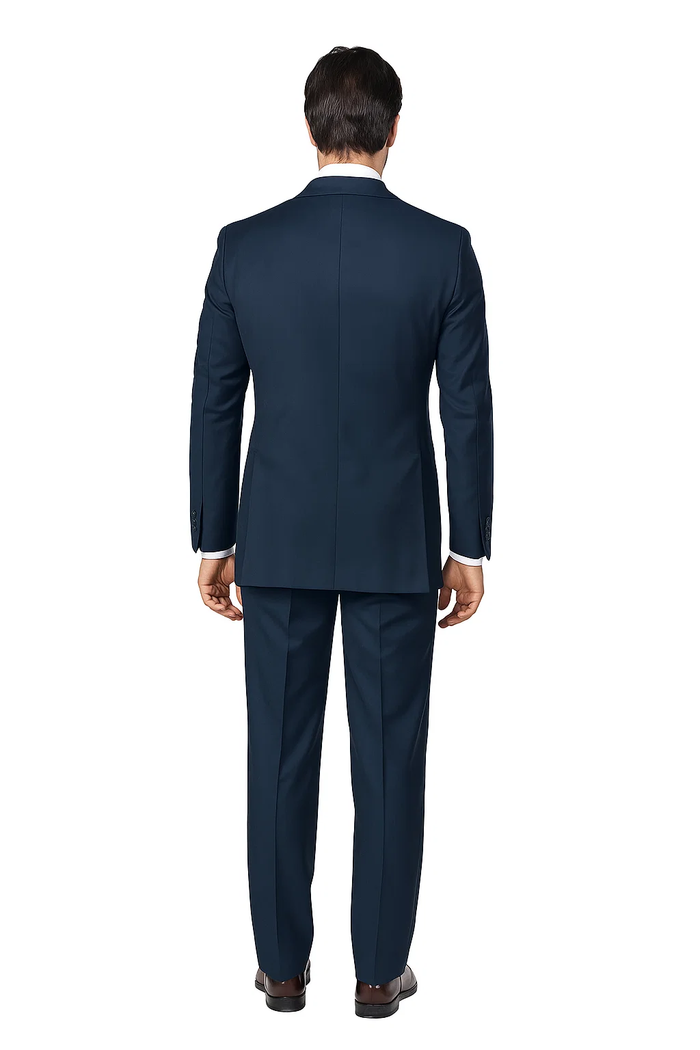 Suits With Baggy Pleated Pants - Wide Leg Pants 100% Wool - Classic Fit in Navy Color by Rossiman