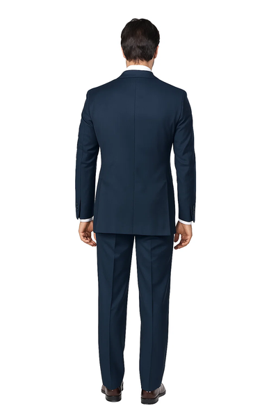 Suits With Baggy Pleated Pants - Wide Leg Pants 100% Wool - Classic Fit in Navy Color by Rossiman