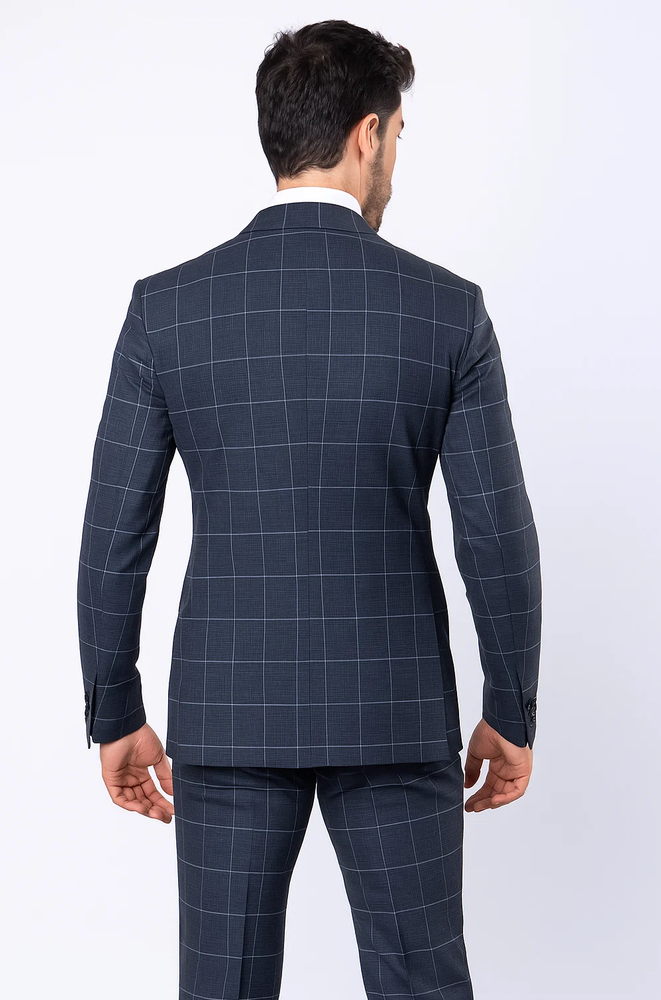 Suits With Baggy Pleated Pants - Wide Leg Pants 100% Wool - Classic Fit in Navy by Rossiman