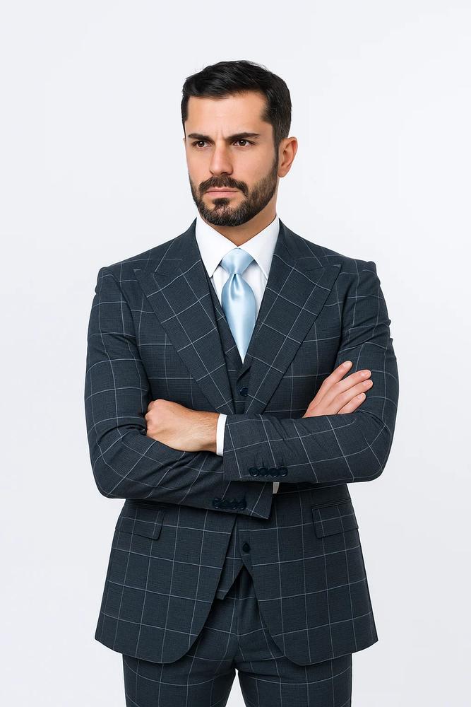 Suits With Baggy Pleated Pants - Wide Leg Pants 100% Wool - Classic Fit in Navy by Rossiman