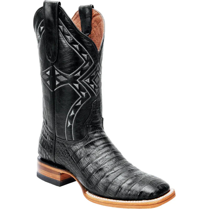 Mens White Diamond Boot Black Croc Print Boots Square Toe