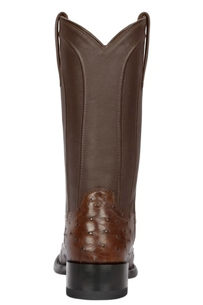 Los Altos Boots Men's Ostrich Roper Western Boots Brown