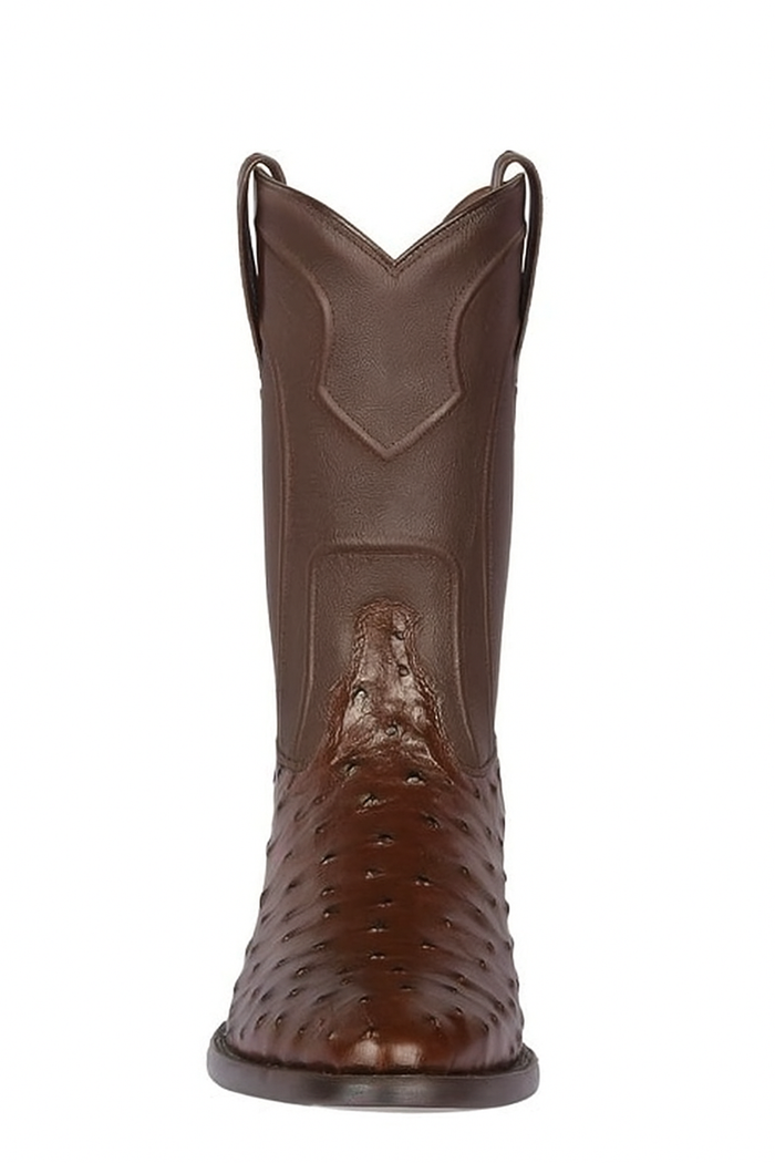 Los Altos Boots Men's Ostrich Roper Western Boots Brown