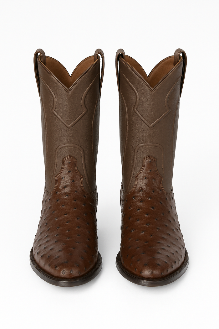 Los Altos Boots Men's Ostrich Roper Western Boots Brown