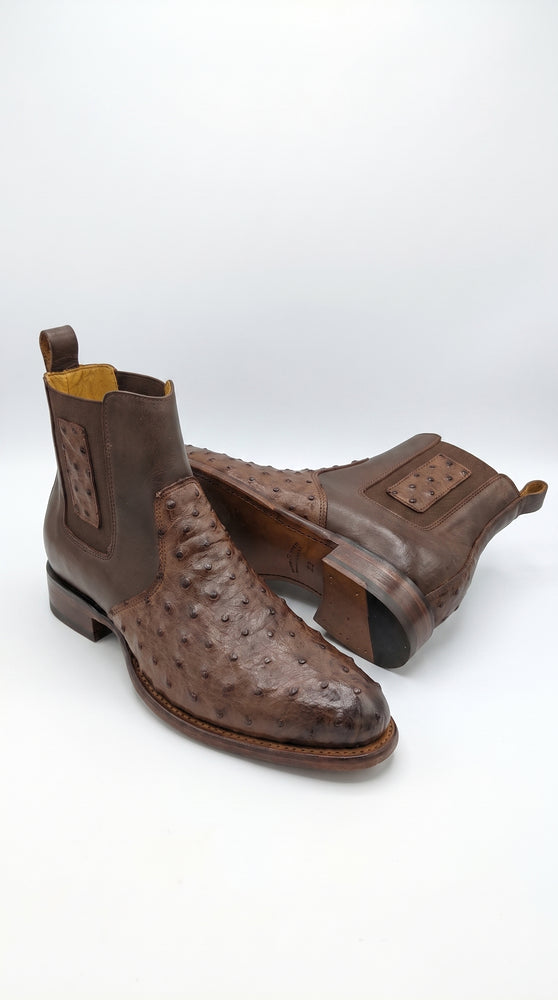 Botas de Avestruz Para Hombre Western Boots – Men’s Brown Ostrich Style Leather Chelsea Cowboy Ankle Boots