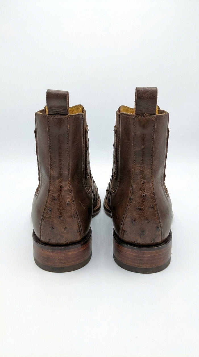 Botas de Avestruz Para Hombre Western Boots – Men’s Brown Ostrich Style Leather Chelsea Cowboy Ankle Boots