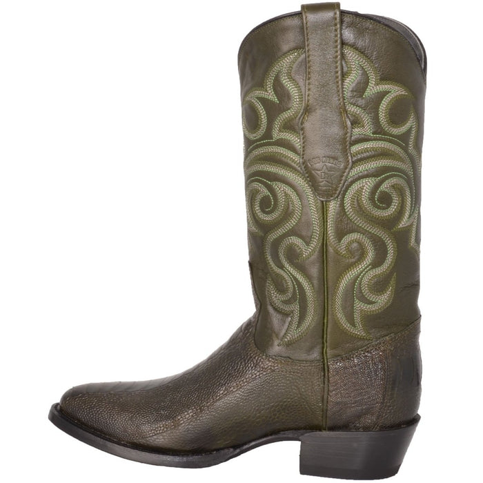 Botas de Pata de Avestruz Punta Oval Color Verde Olivo LAB-650545