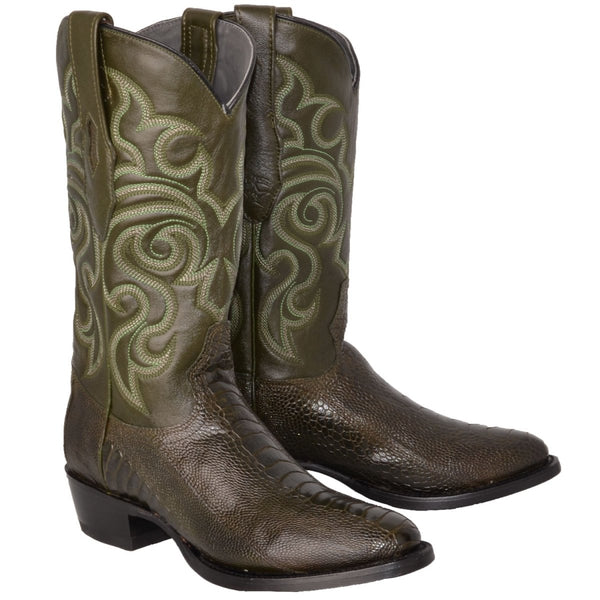 Botas de Pata de Avestruz Punta Oval Color Verde Olivo LAB-650545