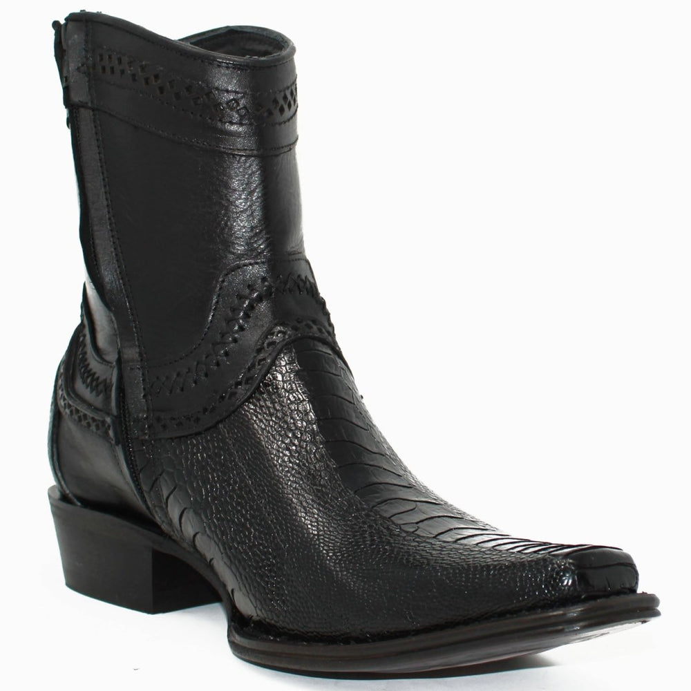 Botines de Pata de Avestruz Original Horma Europea Cuadrada Negro LAB-76B0505