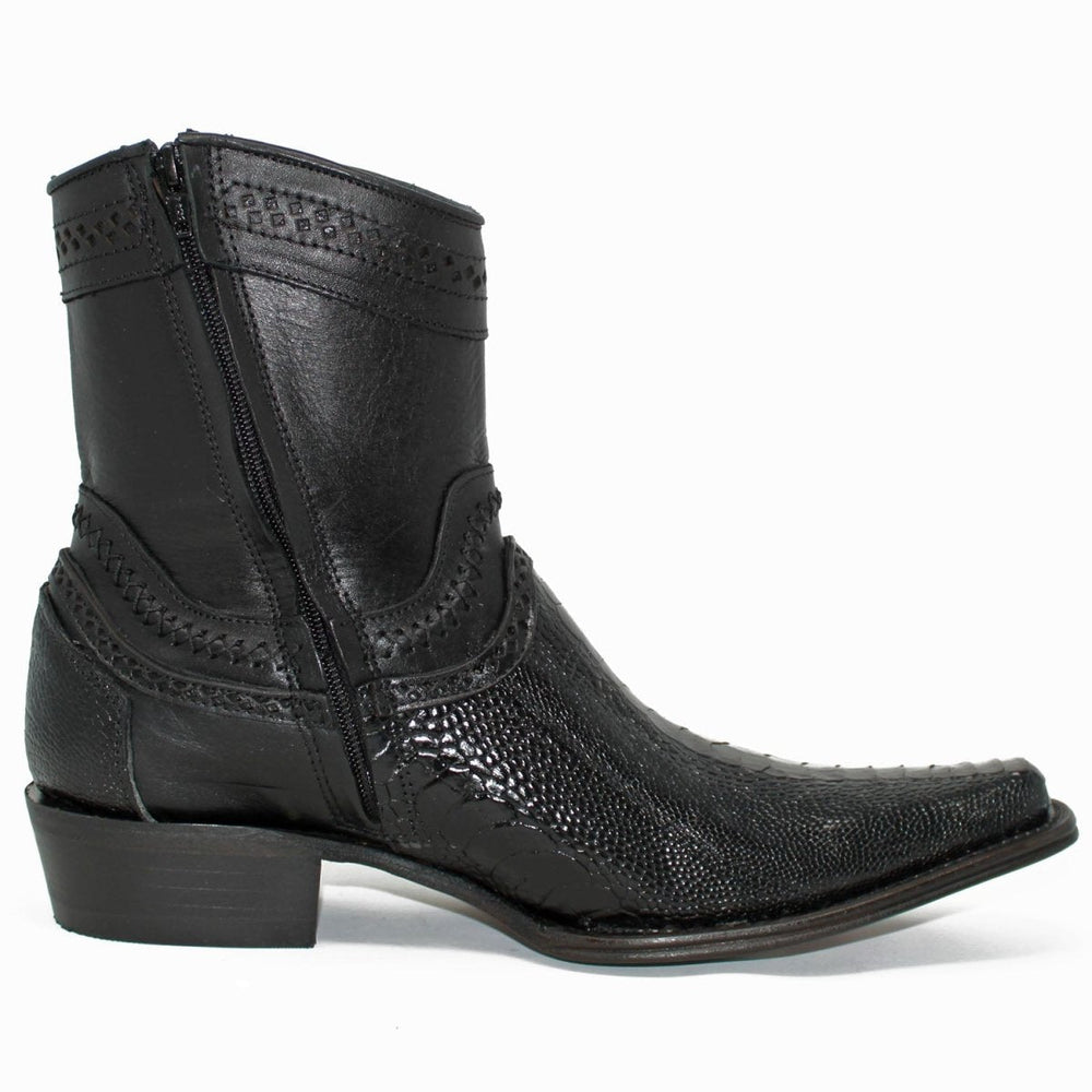 Botines de Pata de Avestruz Original Horma Europea Cuadrada Negro LAB-76B0505