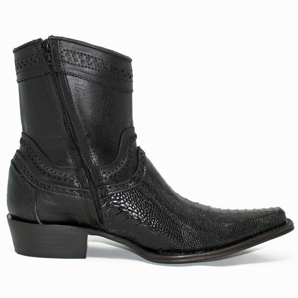 Botines de Pata de Avestruz Original Horma Europea Cuadrada Negro LAB-76B0505