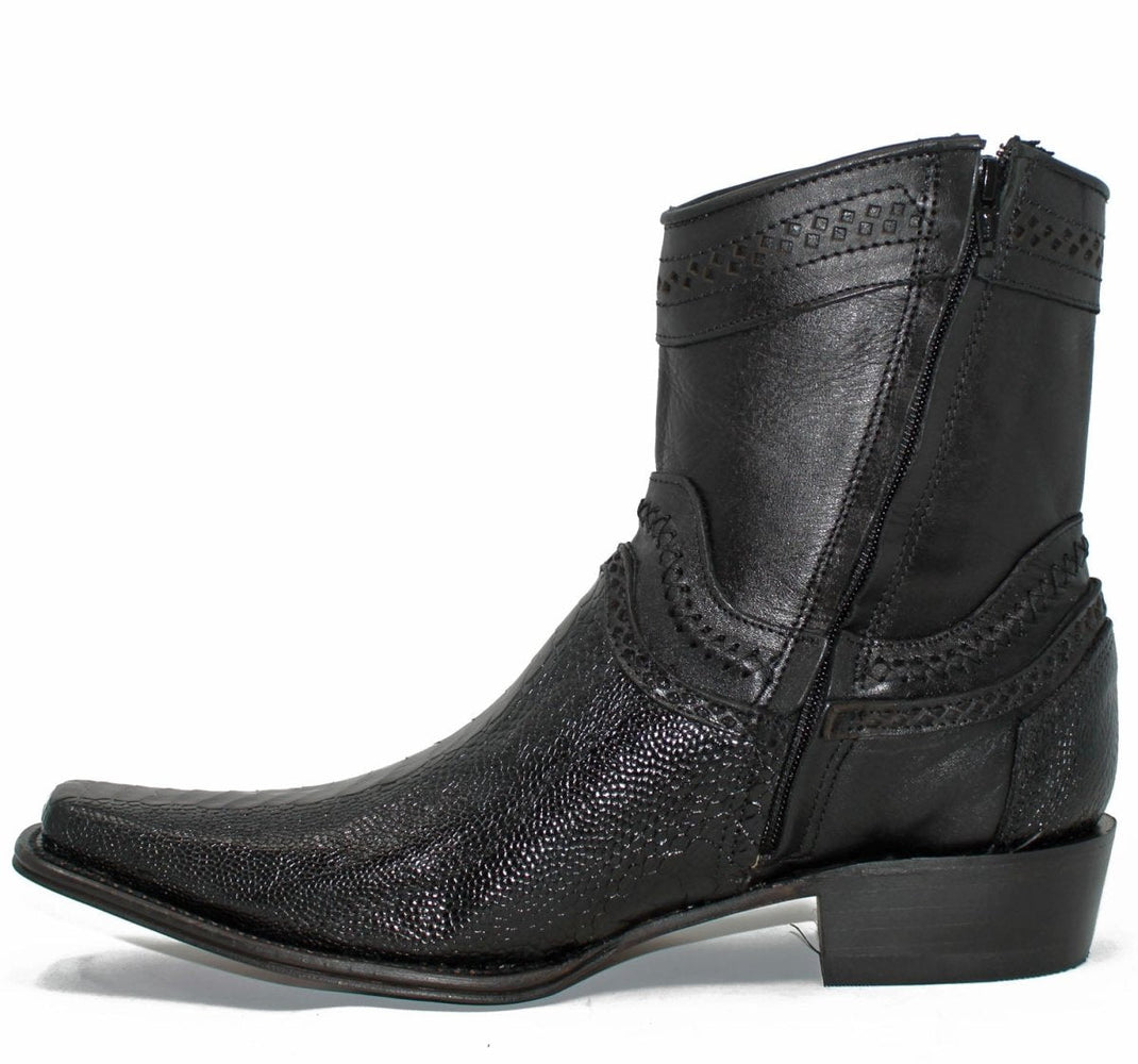 Botines de Pata de Avestruz Original Horma Europea Cuadrada Negro LAB-76B0505