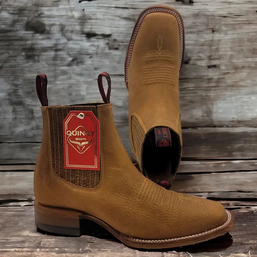 Men's Quincy Boots Tan Ankle Boots Square Toe