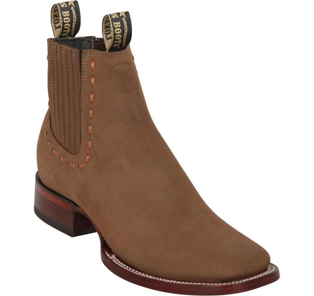 Botines Charros de Cuero Original Punta Cuadrada para Mujer Color Tan LAB-32B6231