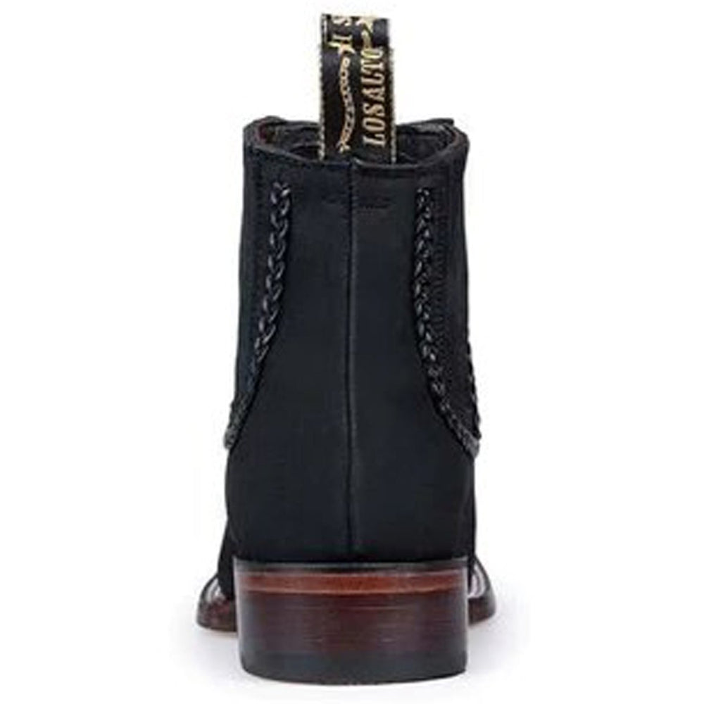 Botines Charros de Gamuza Punta Cuadrada para Mujer Color Negro LAB-32B6305