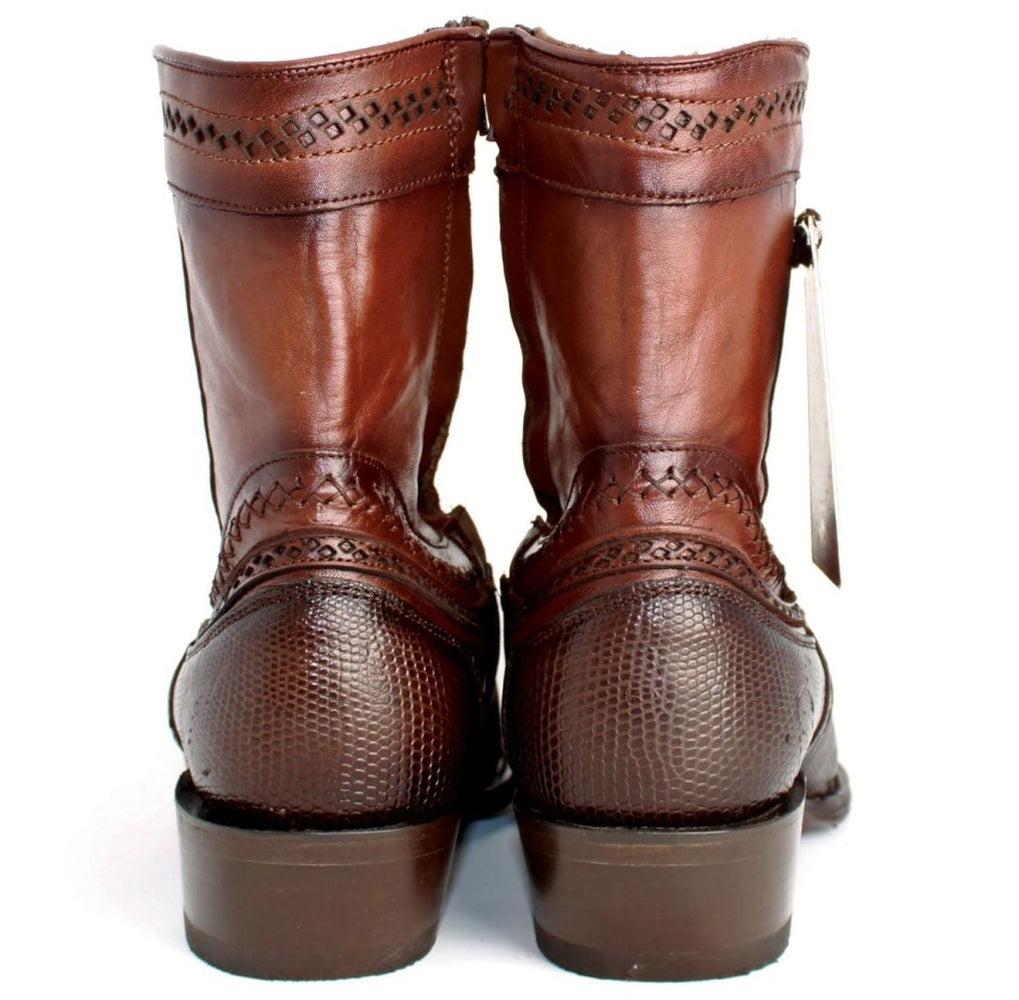Botines de Armadillo Lizard Original Horma Europea Cuadrada Cafe 76B0716