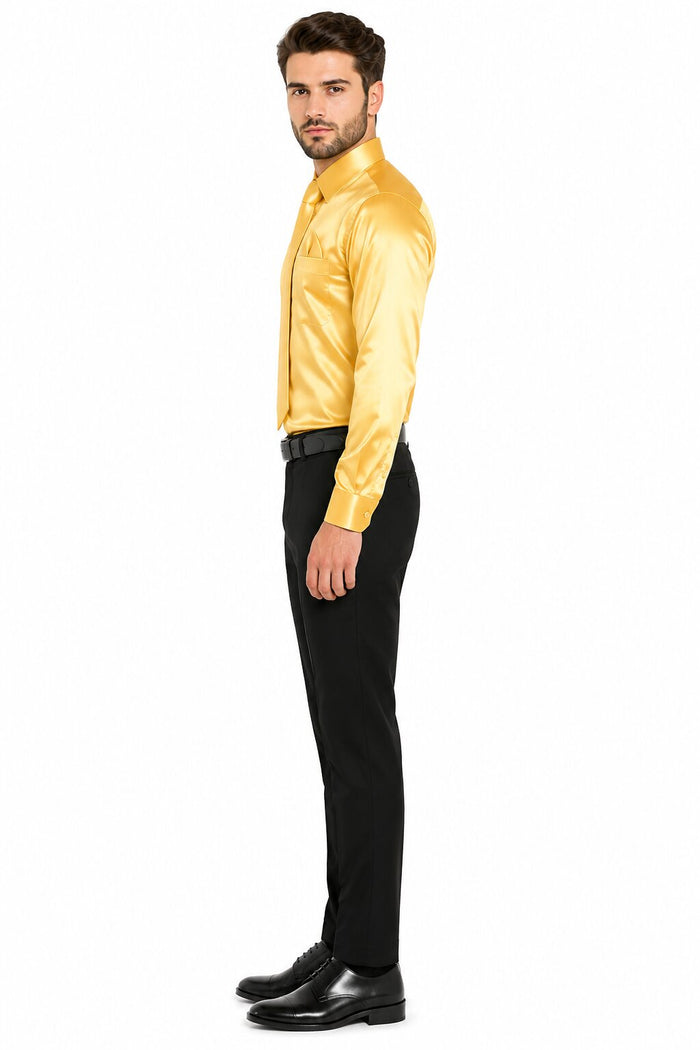 Boys Gold Satin Combo Men's Dress Shirt