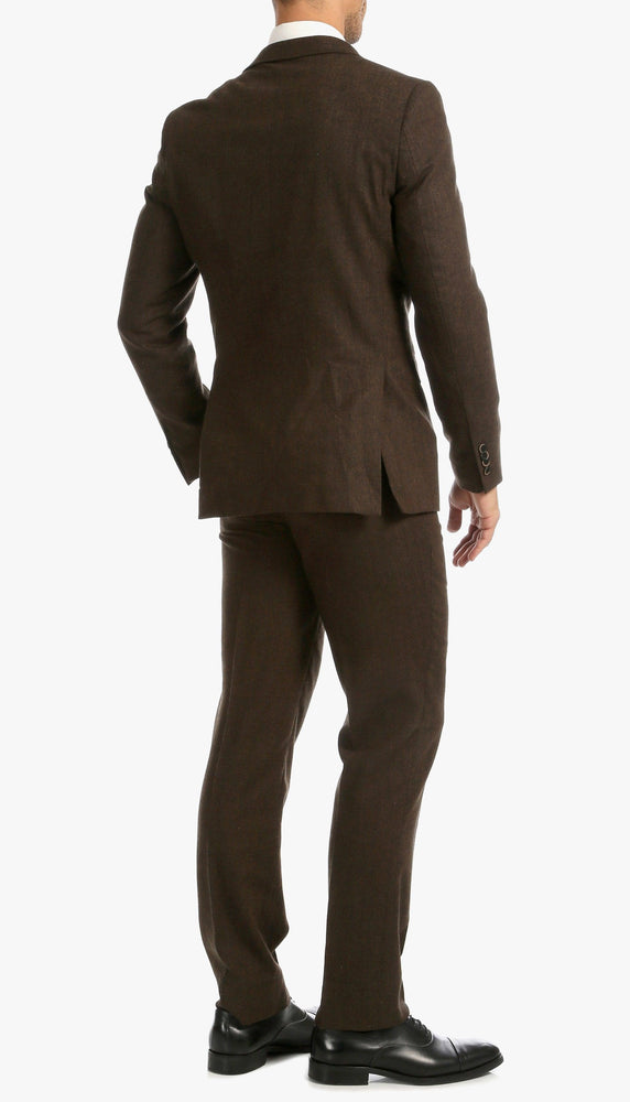 Bradford Cognac Slim Fit 3 Piece Tweed Suit Notch.