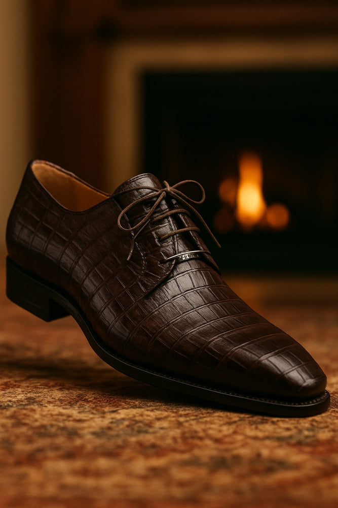 Marco Di Milano Lacio Brown Caiman Crocodile Derby