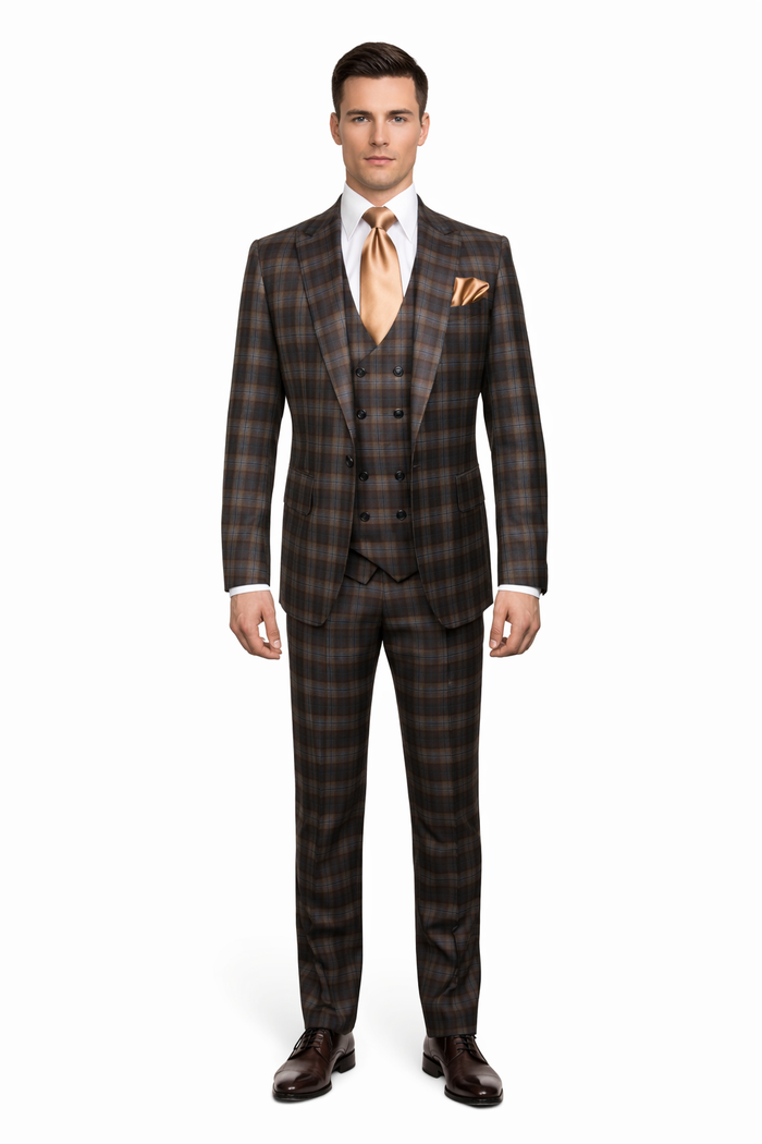 Brown & Blue Highland Plaid 3-Piece Tailored Heritage Suit