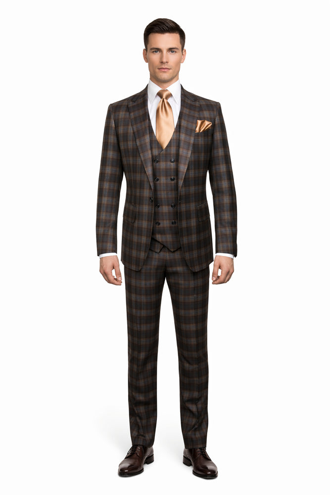 Brown & Blue Highland Plaid 3-Piece Tailored Heritage Suit