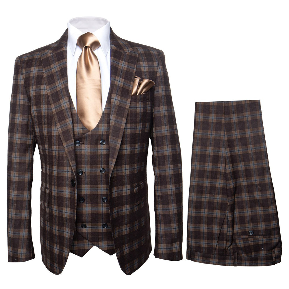 Brown & Blue Highland Plaid 3-Piece Tailored Heritage Suit