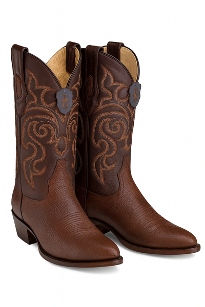 Men's Brown Sharkskin J-Toe Cowboy Boots: Los Altos Western Dress Boots