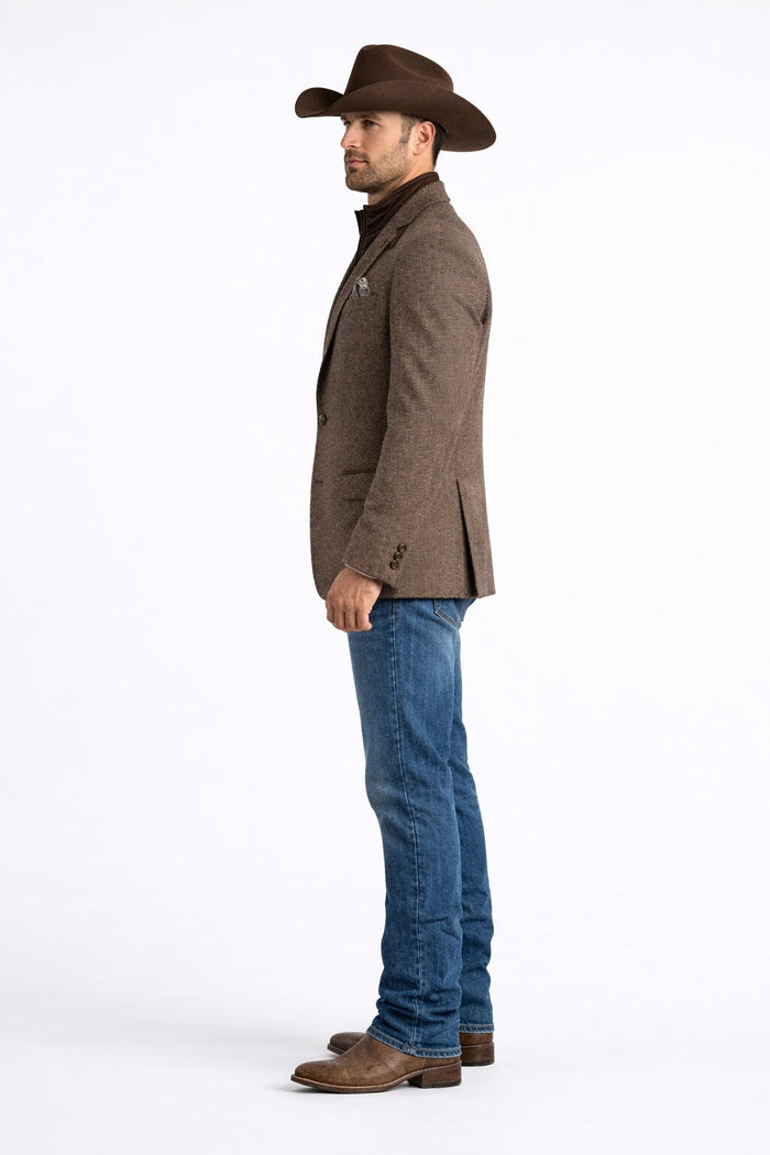 Men’s Brown Herringbone Tweed Cowboy Western Blazer – Classic Country Sport Coat Jacket for Ranch Wear,  Cowboy Jacket