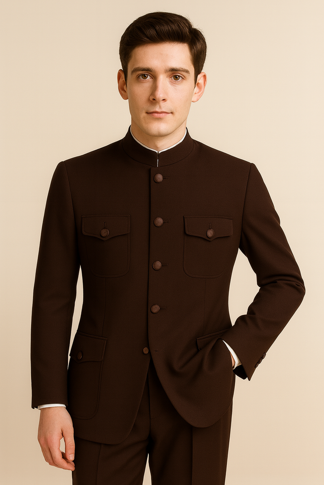 Apollo King Men's 2 Piece Nehru Style Suit Fashion Pockets