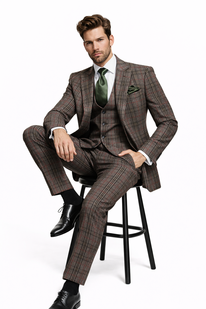 Rossiman Heritage Brown & Olive Plaid 3-Piece Gentleman’s Suit