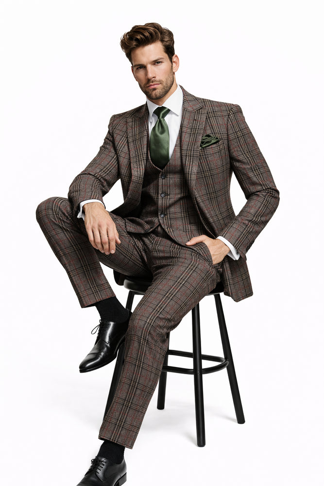 Rossiman Heritage Brown & Olive Plaid 3-Piece Gentleman’s Suit