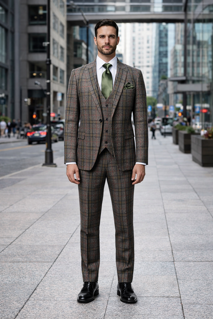 Rossiman Heritage Brown & Olive Plaid 3-Piece Gentleman’s Suit